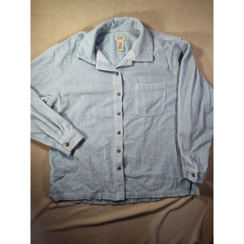 Large Vintage LL Bean Shacket Corduroy Pastel Blue 90s Y2K  Shirt Cotton - Picture 2 of 10